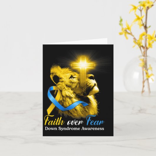 Christelijke leeuwen kruisen geloof over angst-oml kaart (Gele Bloem)