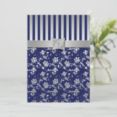 Christelijke marine en Silver Floral Vine Invitati Kaart (Staand voorkant)