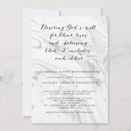 Christelijke marmer Elegant Script Wedding Invitat Kaart (Voorkant)