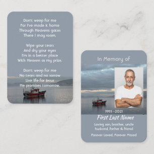 Christelijke Memorial Keepsake Vissende bootvisser Visitekaartje