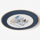 Christelijke Navy Blue Trees Naam Modern Christmas Papieren Bordje (Gekanteld)