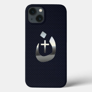 Christelijke nazarene kruissymbolen op blauw iPhone 13 hoesje