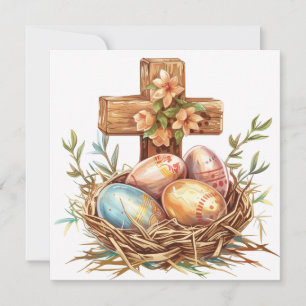 Christelijke Pasenkaart, Paaseieren en Jezus-kruis Feestdagenkaart