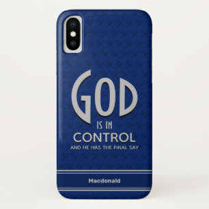 Christelijke, persoonlijke GOD IS IN CONTROLE Blue iPhone X Hoesje