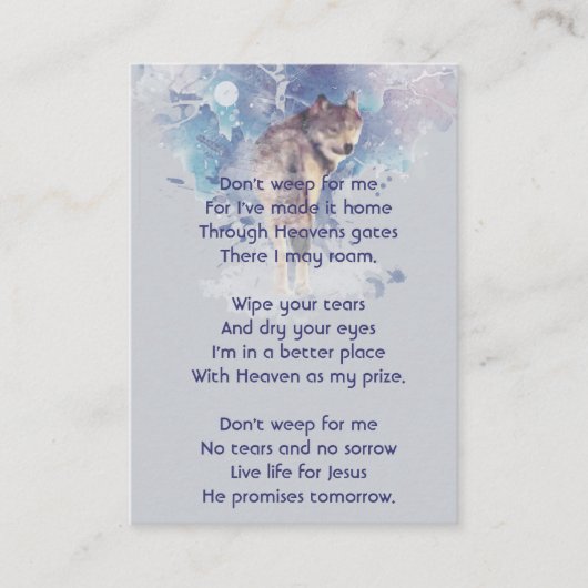 Christelijke Pocket Keepsake Memorial Wolf Visitekaartje (Voorkant)