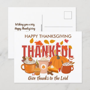 Christelijke pompoen DANKBAAR Happy Thanksgiving Feestdagenkaart