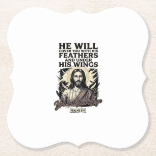 Christelijke Psalm 91_4 Jezus Vintage Gravure Shir Kartonnen Onderzetters