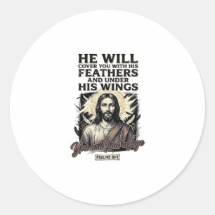 Christelijke Psalm 91_4 Jezus Vintage Gravure Shir Ronde Sticker