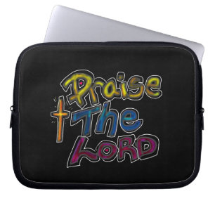 Christelijke quote 'Prijs de Heer' op zwart Laptop Sleeve