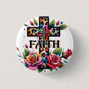 Christelijke regenboog geloofskruis ronde button 3,2 cm