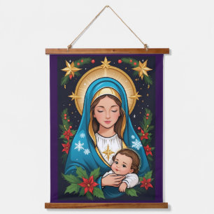 Christelijke Rooms-Katholieke Maagd Maria Kerst Hangend Wandkleed