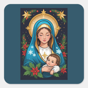 Christelijke Rooms-Katholieke Maagd Maria Kerst Vierkante Sticker