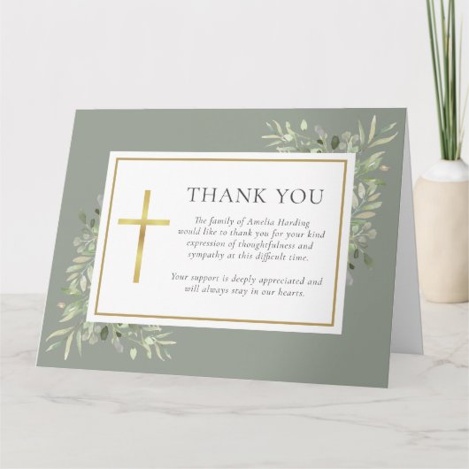 Christelijke rouwwaterverf groen bedankkaart (Voorkant)