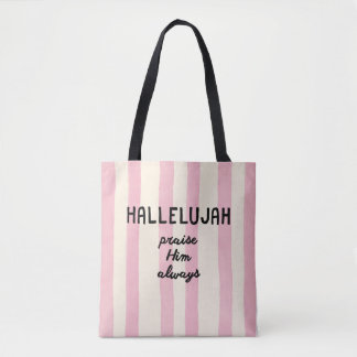 Christelijke roze streep Hallelujah handlettering Draagtas