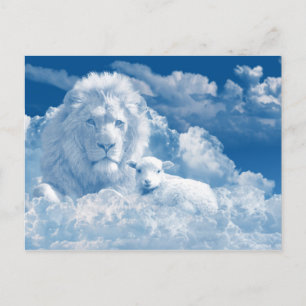 Christelijke Spirituele Lion Lamb Clouds Religieuz Briefkaart