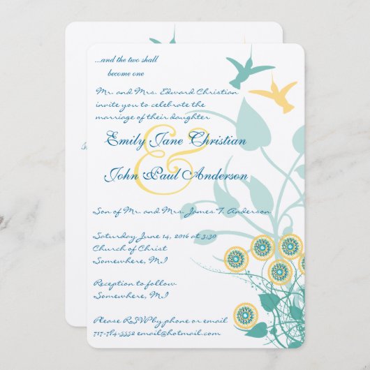 Christelijke Trouwkaart Kolibries Bloemen Kaart (Voorkant / Achterkant)