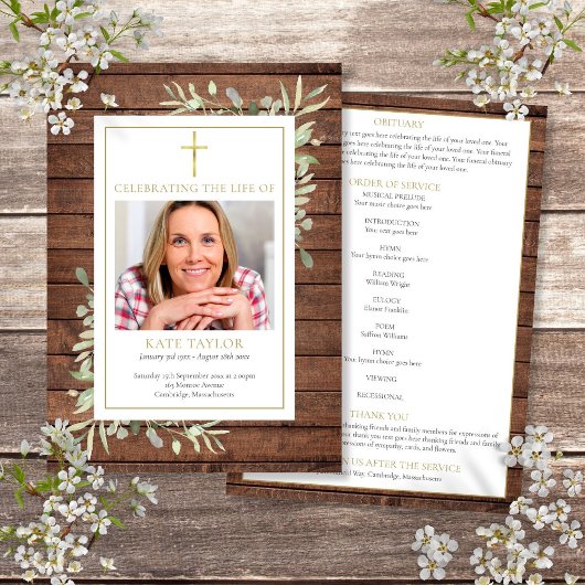 Christelijke uitvaartdienst rouwkaart Rustic Green Programma