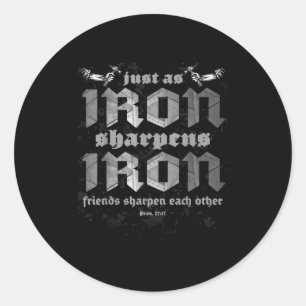 Christelijke vader ijzer scherpt ijzeren bijbelspr ronde sticker