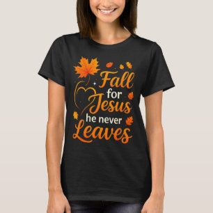 Christelijke val voor Jezus Hij verlaat nooit gelo T-shirt