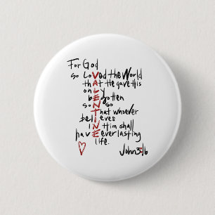 Christelijke Valentijnse Johannes 3_16 Voor God zo Ronde Button 5,7 Cm