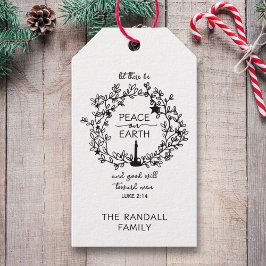 Christelijke Verzen Vrede op Aarde Hand getrokken Cadeaulabel