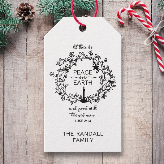 Christelijke Verzen Vrede op Aarde Hand getrokken  Cadeaulabel