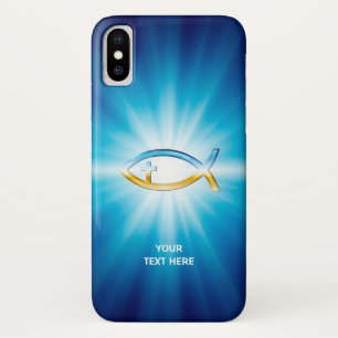 Christelijke visblauwe achtergrond   Unieke cadeau iPhone X Hoesje