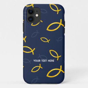 Christelijke vissymbolen op blauwe achtergrond iPhone 11 hoesje