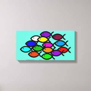 Christelijke vissymbolen - Regenboogschool - Canvas Afdruk