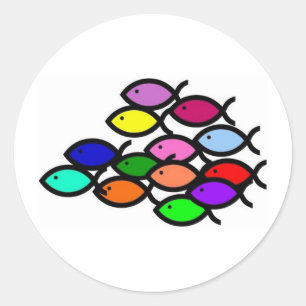 Christelijke vissymbolen - Regenboogschool - Ronde Sticker