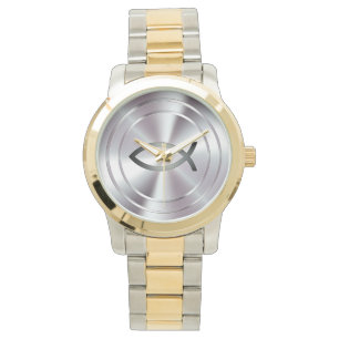 Christelijke vissymbool  zilverchroom horloge