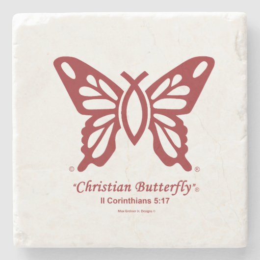 "Christelijke vlinder" Onderzetter Tile Cherry Red (Voorkant)