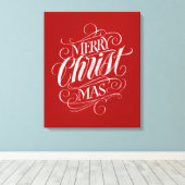Christelijke vrolijke kerst krijt belettering rood canvas afdruk (Insitu (Houten vloer))