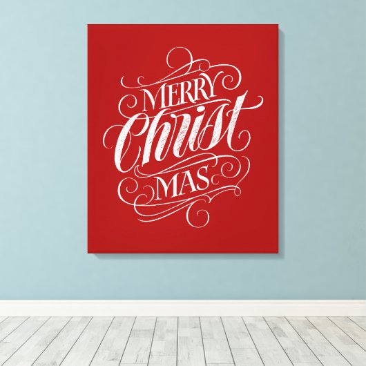 Christelijke vrolijke kerst krijt belettering rood canvas afdruk (Insitu (Houten vloer))