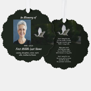 Christelijke witte reiger vogel herdenking aandenk ornament kaart