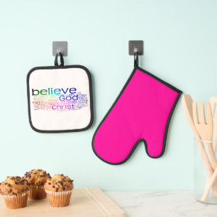 Christelijke woordwolk ovenwant & pannenlap set