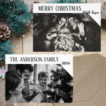 Christelijke zwart-wit familie foto kerst