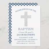 Christening, Baptême Invitation - Baby Boy Invitat (Devant / Derrière)
