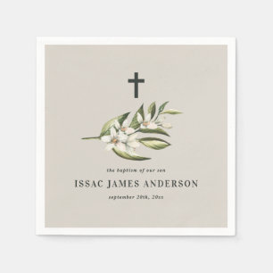 Christening baptisme white floral foliebloesem servet