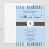 Christening Blue Stripe Uitnodiging - Jongen (Voorkant / Achterkant)