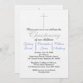 Christening Blue Triplets Invitations (Devant / Derrière)