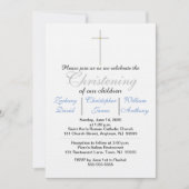 Christening Blue Triplets Invitations (Devant)