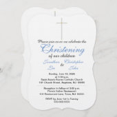 Christening Blue Twins Invitations (Devant / Derrière)