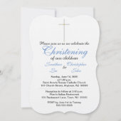 Christening Blue Twins Invitations (Devant)