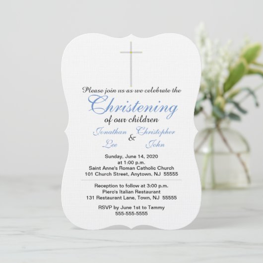 Christening Blue Twins Invitations (Debout devant)