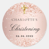 Christening blush roos goudglitter name girl ronde sticker (Voorkant)
