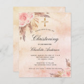 Christening blush roos pampas bloemenuitnodiging (Voorkant / Achterkant)