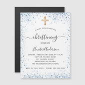 Christening boy bleu blanc or aimant invitation (Devant / Derrière)