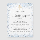 Christening boy bleu blanc or aimant invitation (Devant)