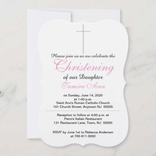 Christening Cross Daughter Pink White Kaart (Voorkant)
